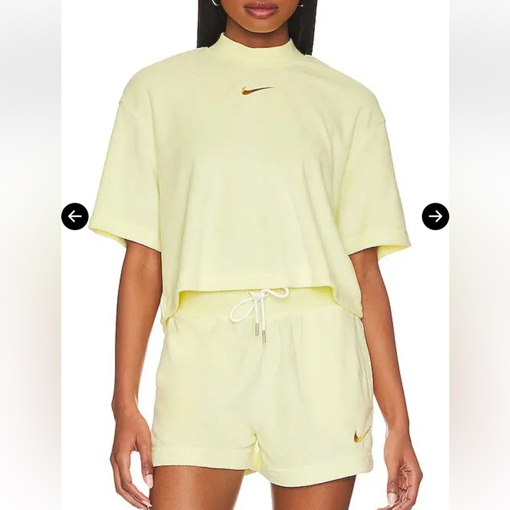 Nike Terry Boat Neck Short Sleeve Yellow Cropped Top Citron Tint Medium
